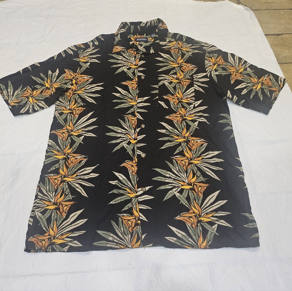Puritan Men's Black Shirt with Orange and Green Leaf Design.  Sz M